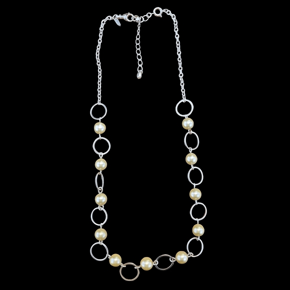 Avon Jewelry - Vintage Shofel Brothers For Avon Silver and Faux Pearl Necklace Stamped SHB